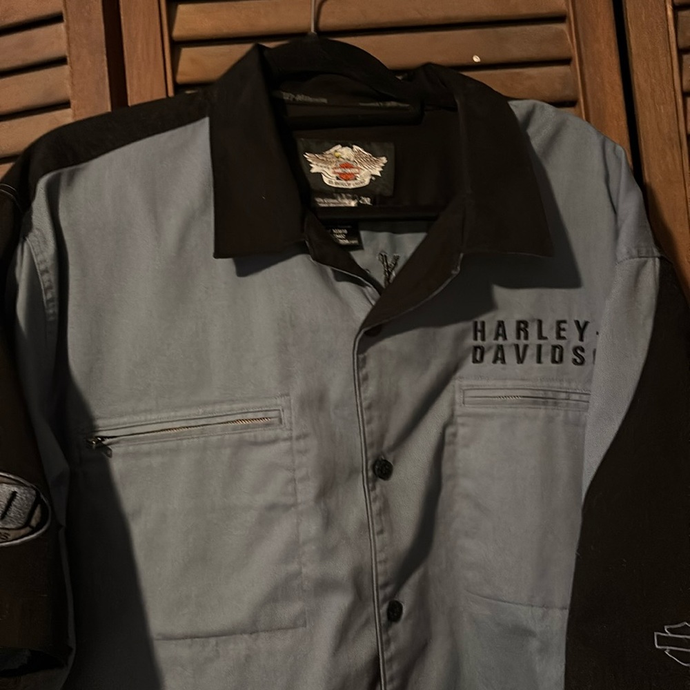 Harley-Davidson Blue and Black Casual Button Down Shirt